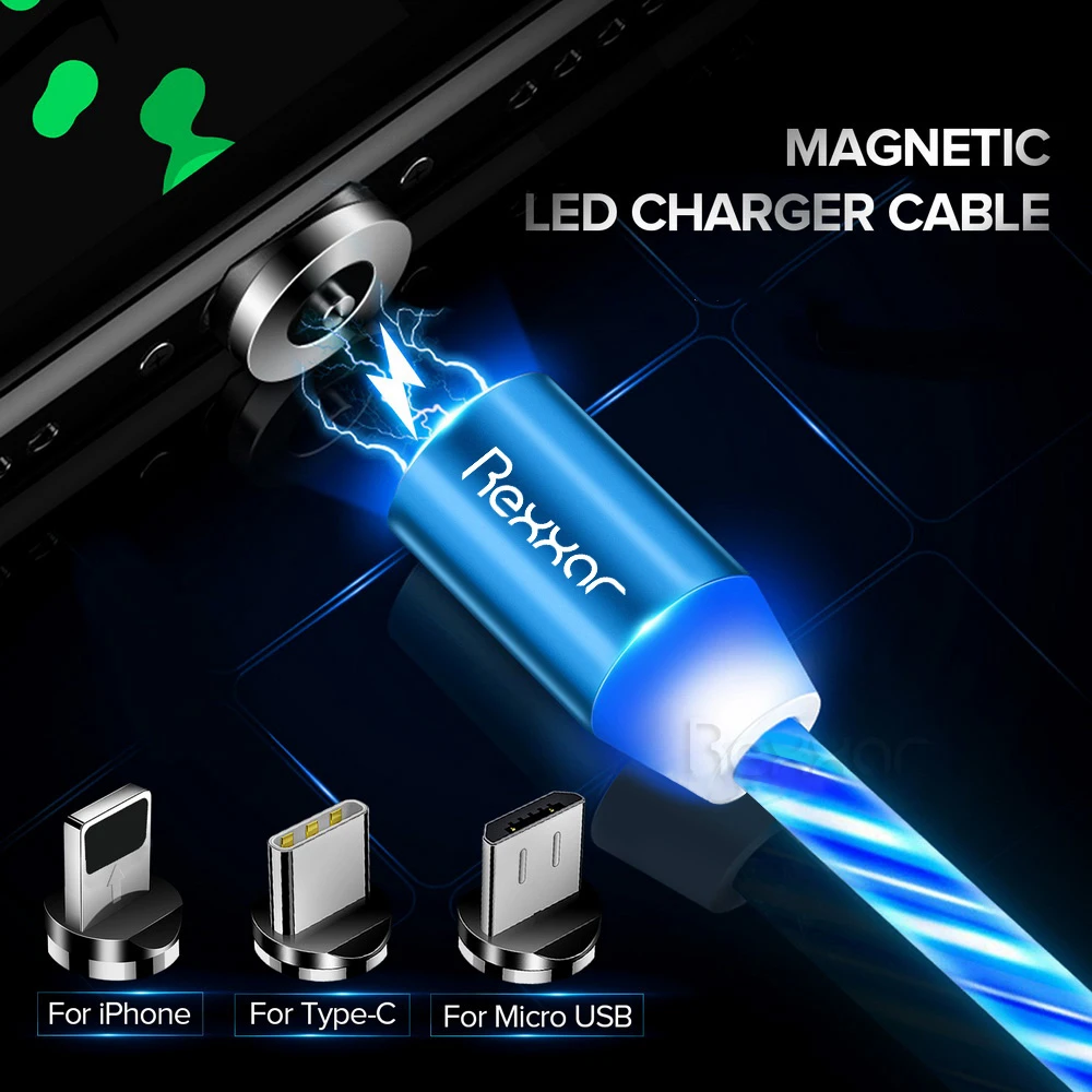 Rexxar Магнитный кабель type C Micro USB светодиодный магнитный usb-кабель для зарядки для Apple IPhone X 7 8 6 Xs Max XR samsung s9 Xiaomi шнур