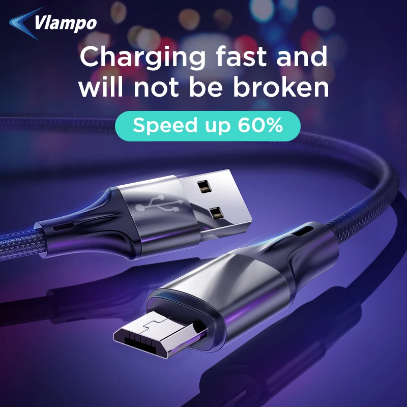 VLAMPO микро USB кабель 3A Быстрая зарядка синхронизации данных мобильный телефон Android