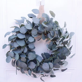 

15inch Artificial Eucalyptus Front Door Wreath Handcrafted Wreath for Home Decor 67JB