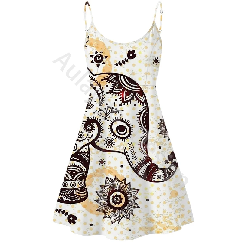 

Polynesian Elephant Pattern Summer Beach Dress For Female 2020 Trending Sexy Sundress Outdoor Casual Beachwears Vestidos Playa