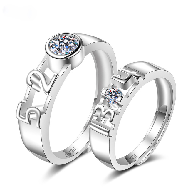 Pcs Lover Couple Zircon Adjustable Rings Love Rhinestone Opening Ring For Men Women Wedding Engagement Romantic Jewelry Gifts