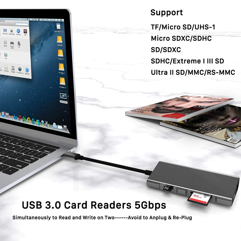 Usb C концентратор 8 в 1 Rj45 Порты и разъёмы, 4K кабель-Переходник Usb C на Hdmi, 3 Порты Usb 3,0, Tf/Micro-Sd кард-ридер, Usb-C Мощность доставки, Тип C концентратор адаптера