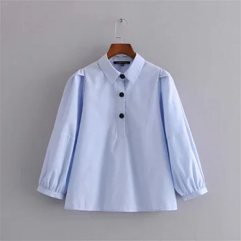 

2020 Spring and Summer Women's New Lapel Puff Puff Long Sleeve Front POLO Shirt Shirt Artificial Jewelry Button Shirt