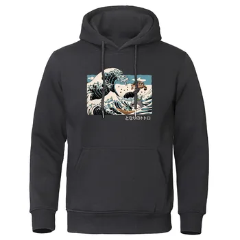 

Japan Anime Hoodie Casual Autumn Fleece Hoodies Harajuku Streetwear Camisetas Hombre Men Cartoon The Great Wave Totoro Pullover