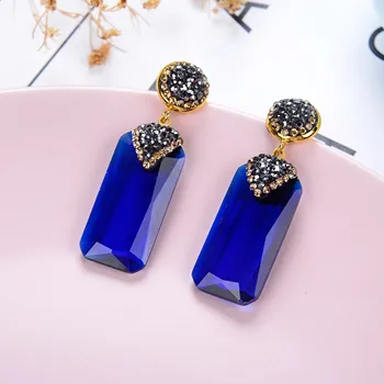 New Hot Black Rhinestone Dangle Drop Earrings 12 Color High Quality Square Fashion Crystal Earring For Women Jewelry Accessories
