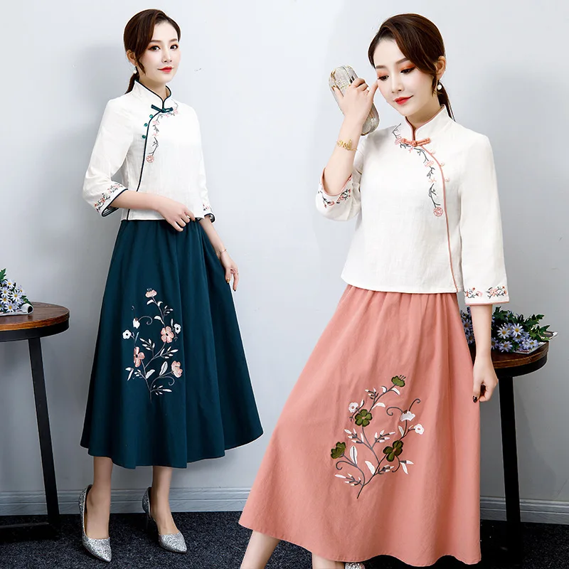 

Cheongsam Improved Chinese Clothing Very Fairy of China feng min Wind Ethnic-Style Suit Dress Ancient Costume Versatile Spring