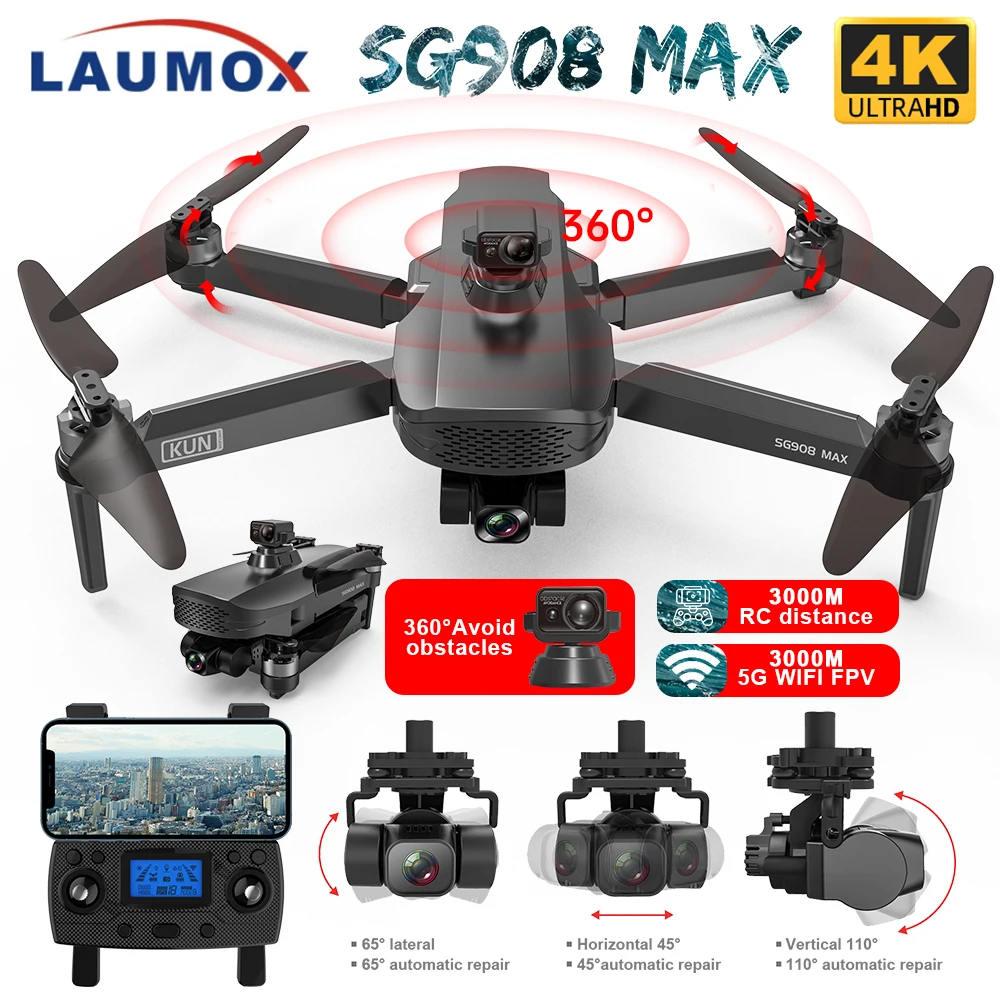LAUMOX SG908 Max GPS Дрон 4K Профессиональный 3-осевой карданный HD камера 5G Wifi FPV 3 км