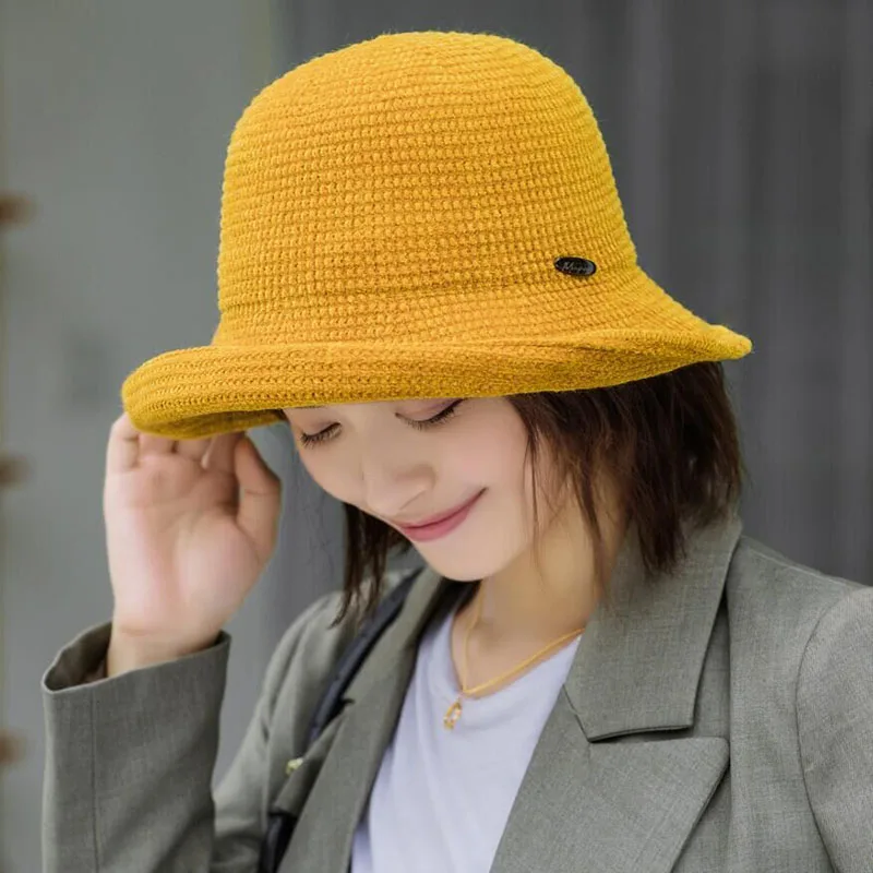 Bucket Hat Cover New Design For Women Solid Chenille Solid color Outdoor Autumn Winter For Ladies Fisherman Hat For Female