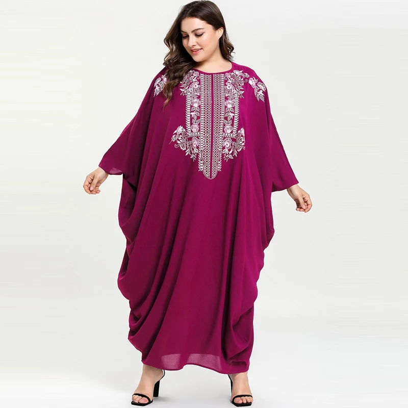Абайи Vestidos Для женщин мусульманский, Арабский платье рукав «летучая мышь» вышивка Исламская одежда, Дубай Кафтан турецкий Бангладеш Халат