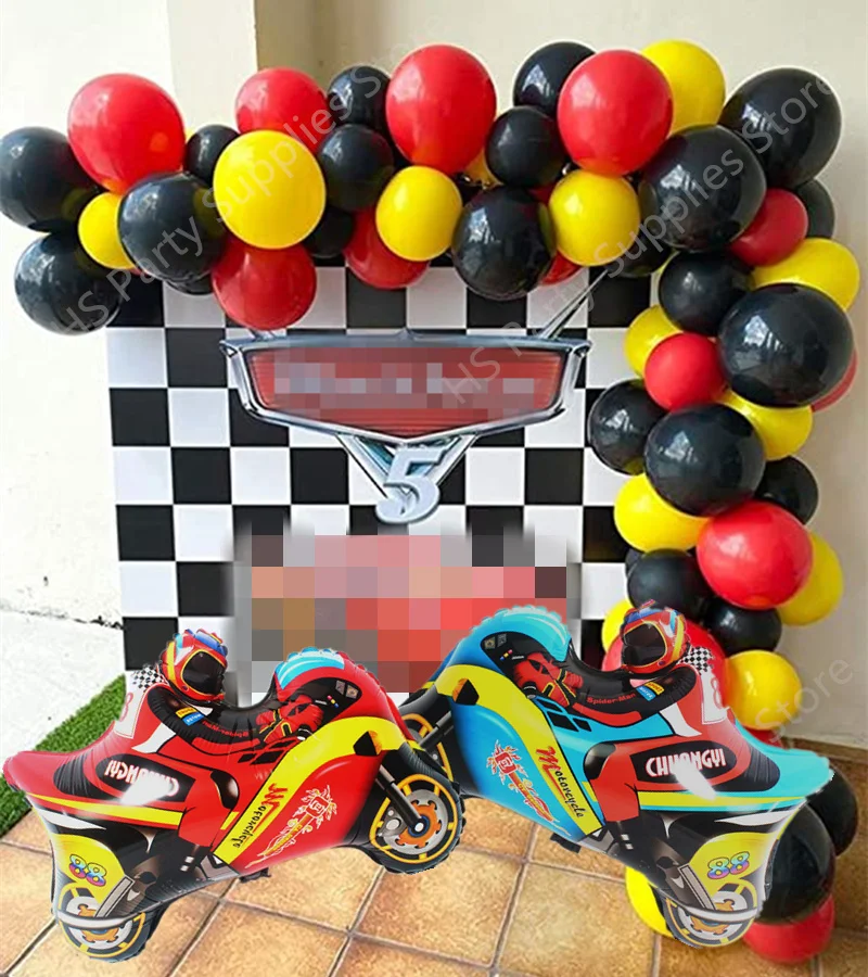 Globo de látex rojo, y amarillo para motocicleta, arco de papel de guirnalda DIY, tema de carreras, decoración para fiesta de cumpleaños de niños AliExpress