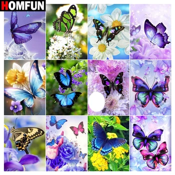 

HOMFUN Paint With Diamond Embroidery "Butterfly flower‘’ Diamond Painting Full Square Round Picture Of Rhinestone Decor
