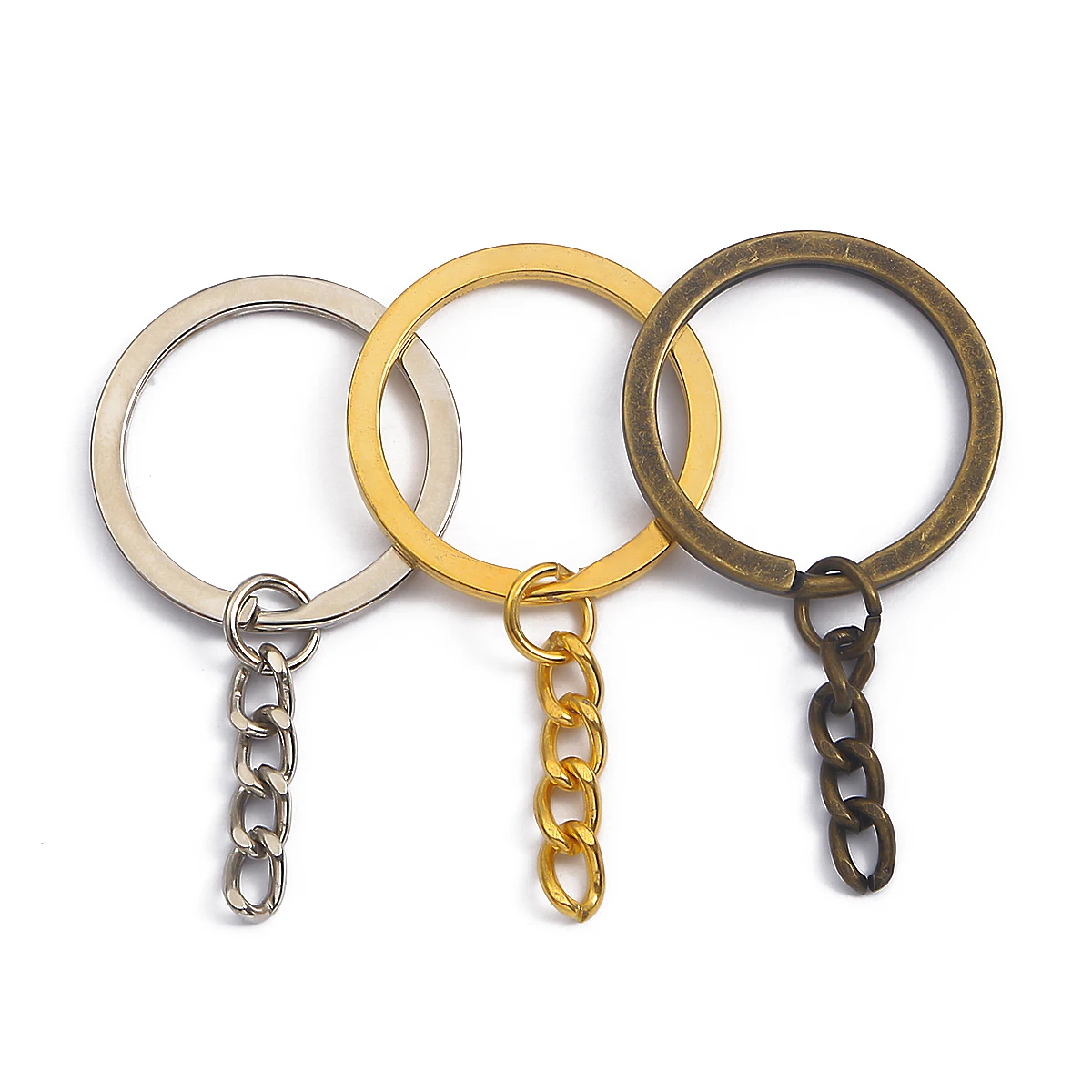 LLavero de latón y oro rodio de 20mm de largo, 10 Uds., llaveros de partido redonda, fabricación de joyas al por mayor