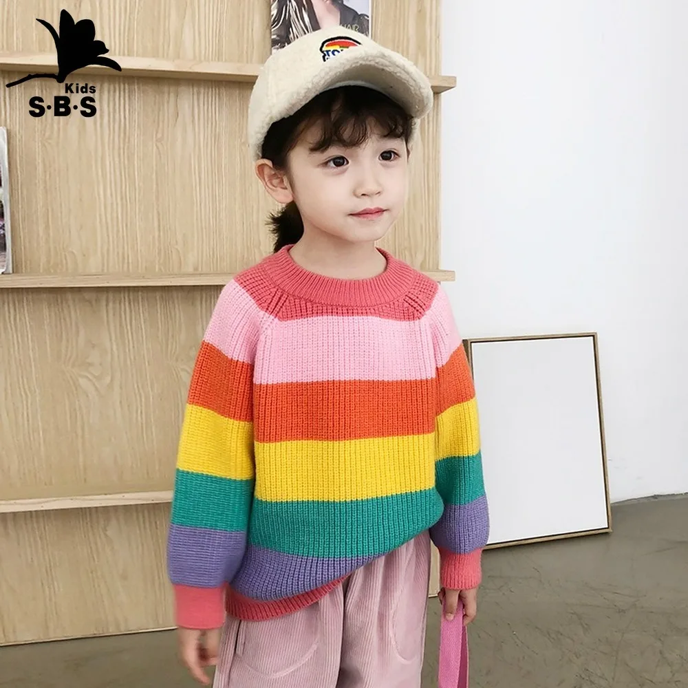 Свитер для девочек новинка 2019 стильная Осенняя детская одежда радужные свитера