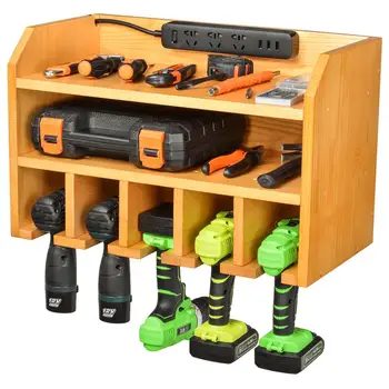 

Wooden Tool Storage Wall Mounted Power Tool Storage Cabinet Organizer Cordless Drill Holder Shelving Organiser Tidy Shelf