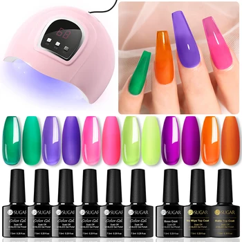 

UR SUGAR Nail Gel Polish Set 10PCS Kit With UV Lamp Semi Permanent Soak Off Base Top Coat For Manicures Hybrid Varnish Nail Gel