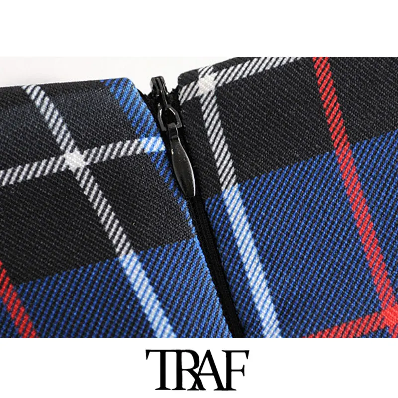 TRAF, Женская винтажная элегантная офисная одежда, клетчатая юбка миди, модная, высокая талия, молния сзади, разрезные женские юбки, повседневные, Faldas Mujer