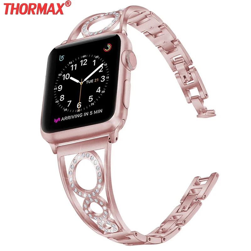 

3 O-Shaped Luxury Diamond Strap for Apple Watch Round Circle for iwatch 40mm 38mm Watchband Bling Stainless Steel Women Bracelet