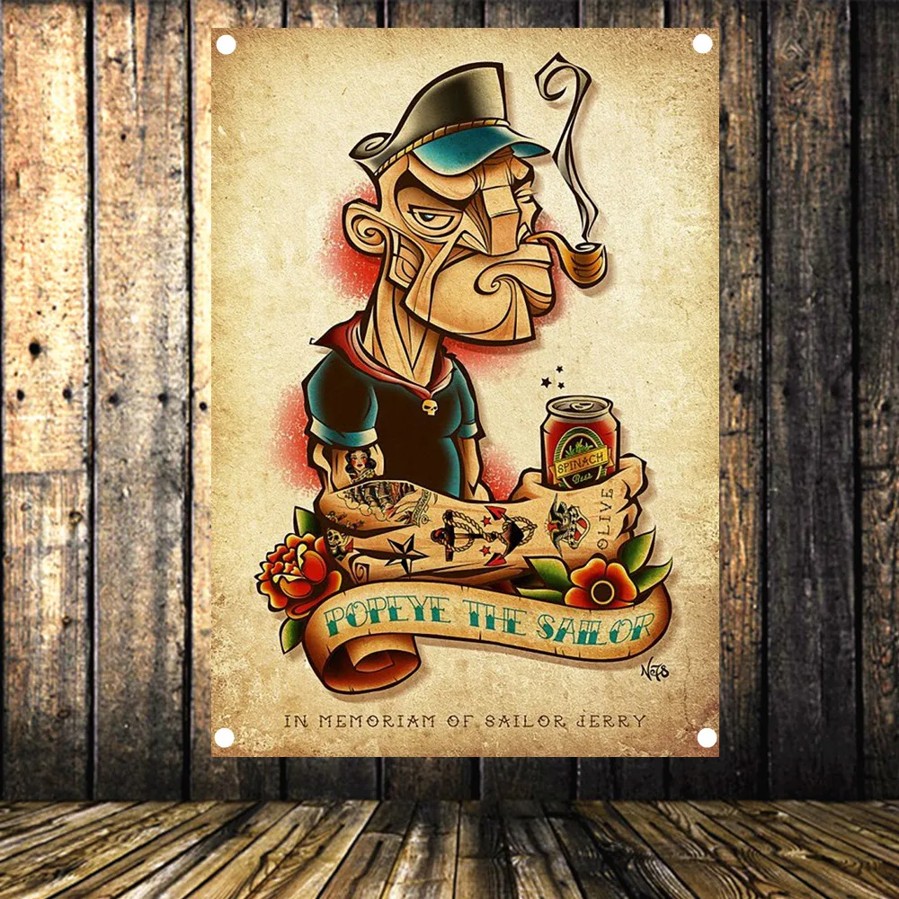 Popeye тату студия Парикмахерская декор плакат флаг баннер Рекламные Знаки холст