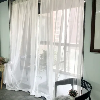 

White Shiny Sheer Voile Curtain for Bedroom Pastoral Rural Countryside New Home Window Treatment Panel wp396C
