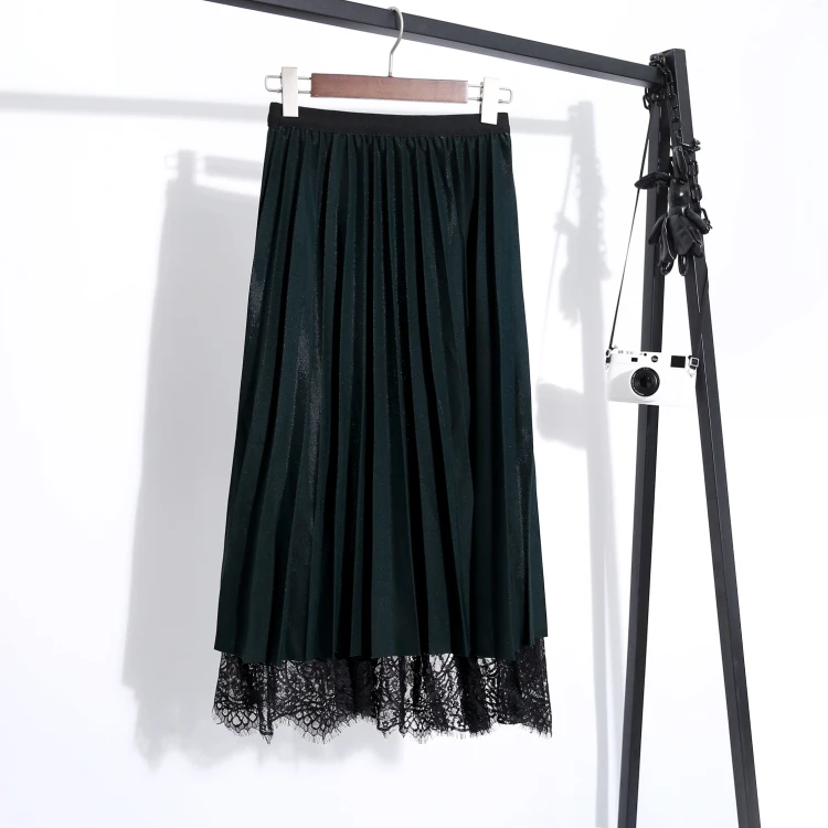 Осенняя двухсторонняя одежда длинная юбка корейский стиль кружевная юбка с тюлем Высокая талия плиссированная Женская юбка