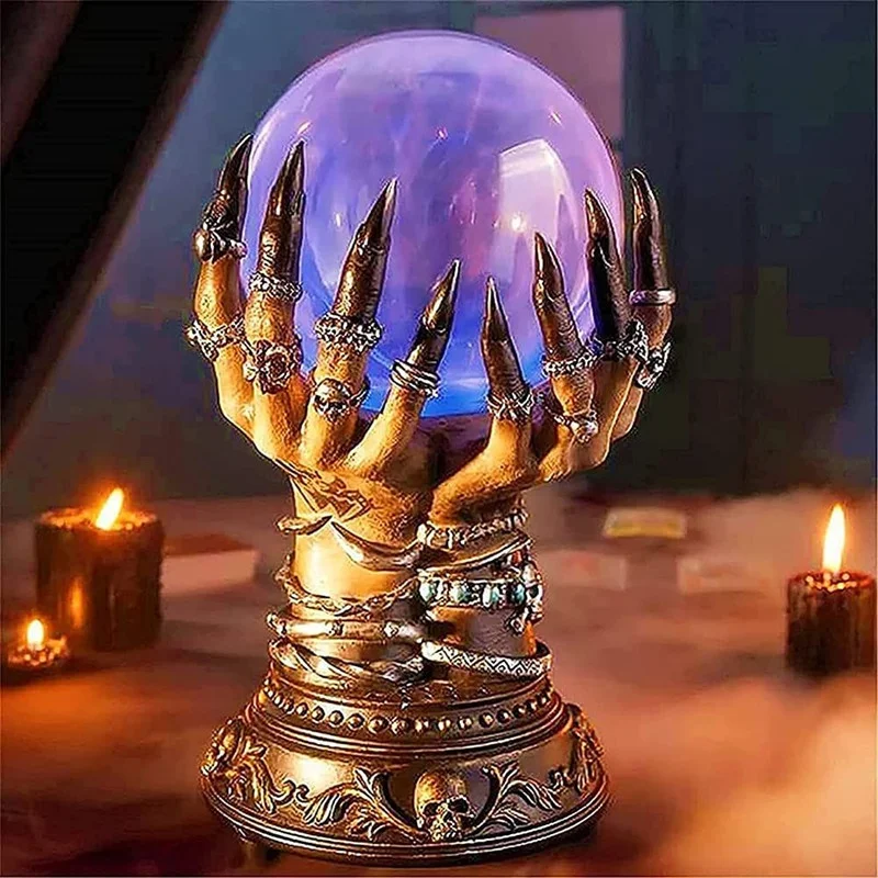 Halloween Glowing Crystal Ball Magic Creative Witch Hands Night Light Lamp Skull Fingers Plasma Decorations | Дом и сад