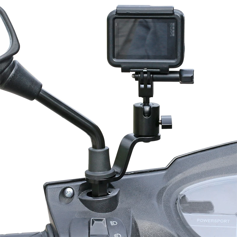 Alumínio Motocicleta Espelho Retrovisor Mount Bracket Titular Sports Câmera Holder Compatível com Gopro Hero 11 10 Preto - Image 2