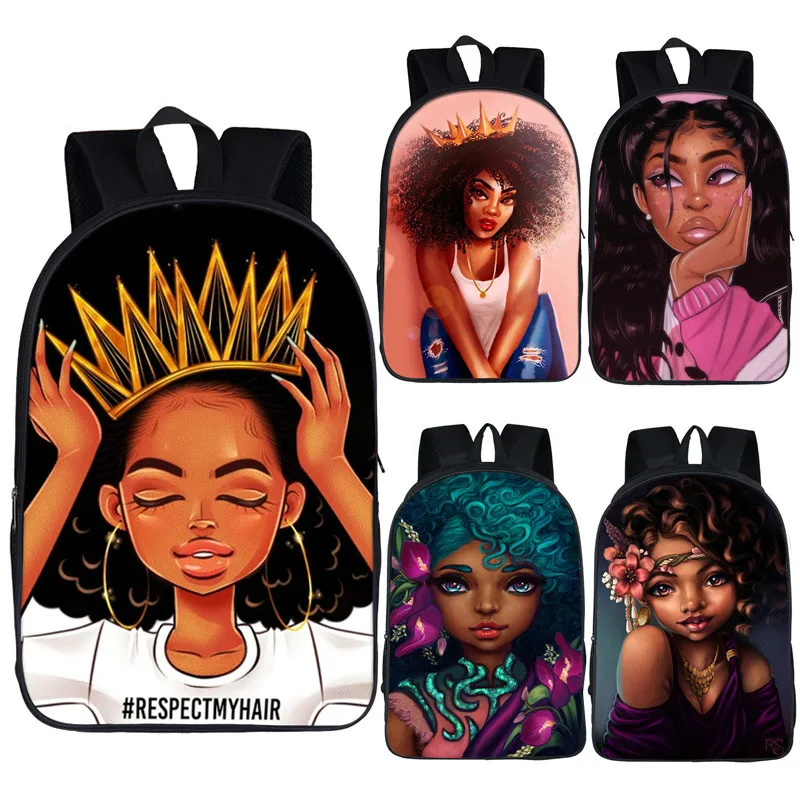 

JIULIN Lady Girl Backpack Africa Beauty Princess Girls Children School Bags For Teenager Brown Girl School Backpack Women Book