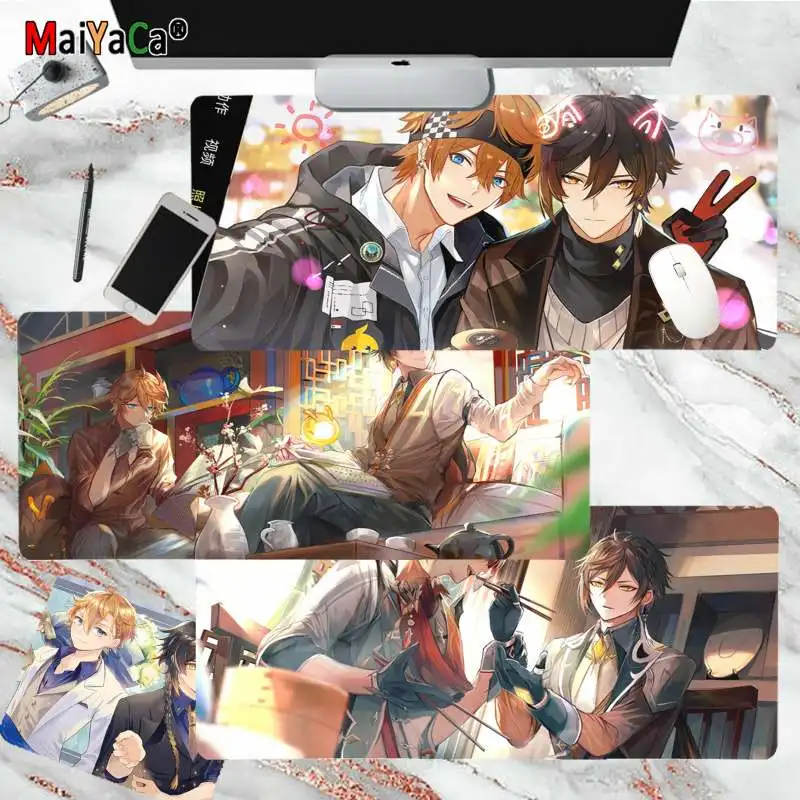 MaiYaCa Genshin Impact Tartaglia Zhongli Anime Customized laptop Gaming mouse pad Size for Mouse Keyboards Mat Mousepad Gift | Компьютеры