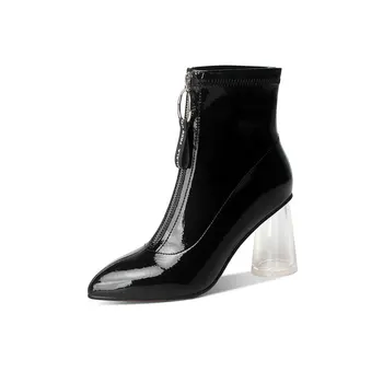 

2020 Fashion New Genuine Leather Winter Ladies Boots Classic Design Elegant High Heels Boots Office Lady Shoes Woman Heels