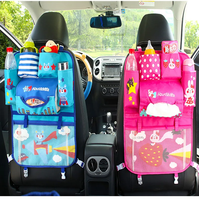 Car Seat Back Organizer Cartoon Auto Organizer Kids Stowing Tidying Cute Car Organizer Snacks Baby Feeding Bottle Storage Bag