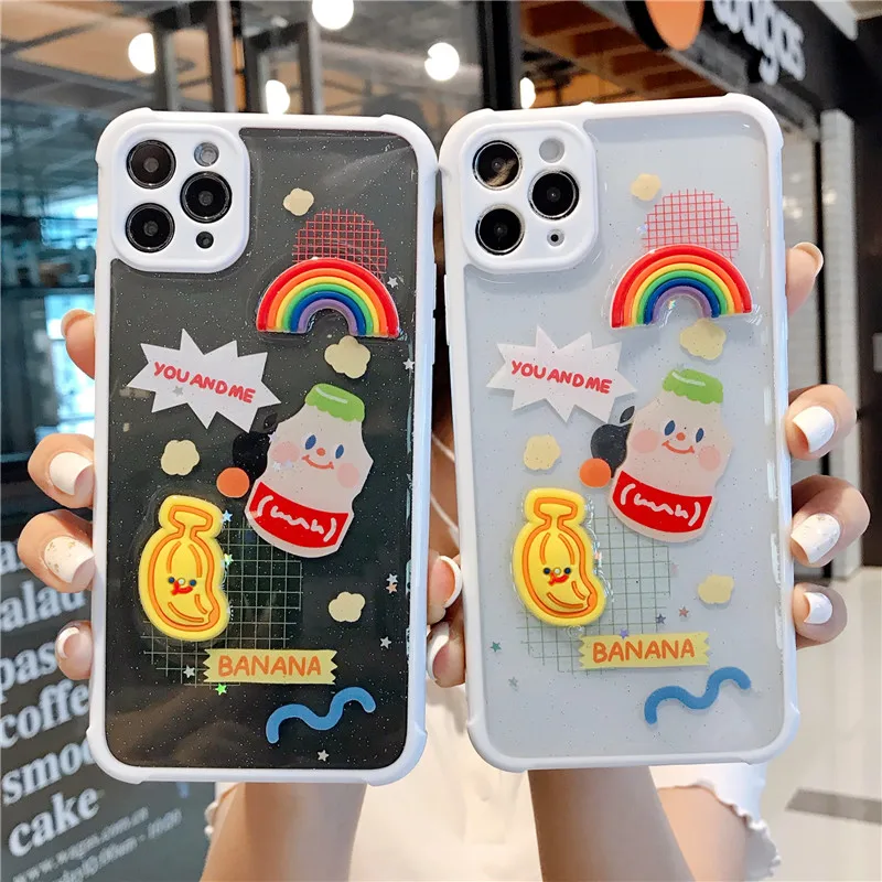 

Rainbow banana drink Clear Phone Case For iPhone 11 Pro X XS Max Xr 8 7 Plus SE2020 Epoxy Soft TPU Silicon Back Cover Coque