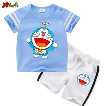 

Toddler Boy Clothes Set Summer T-Shirt Cartoon Children Suit Kids Outfit doraemon T Shirt Boys Children Clothing Costume Girl