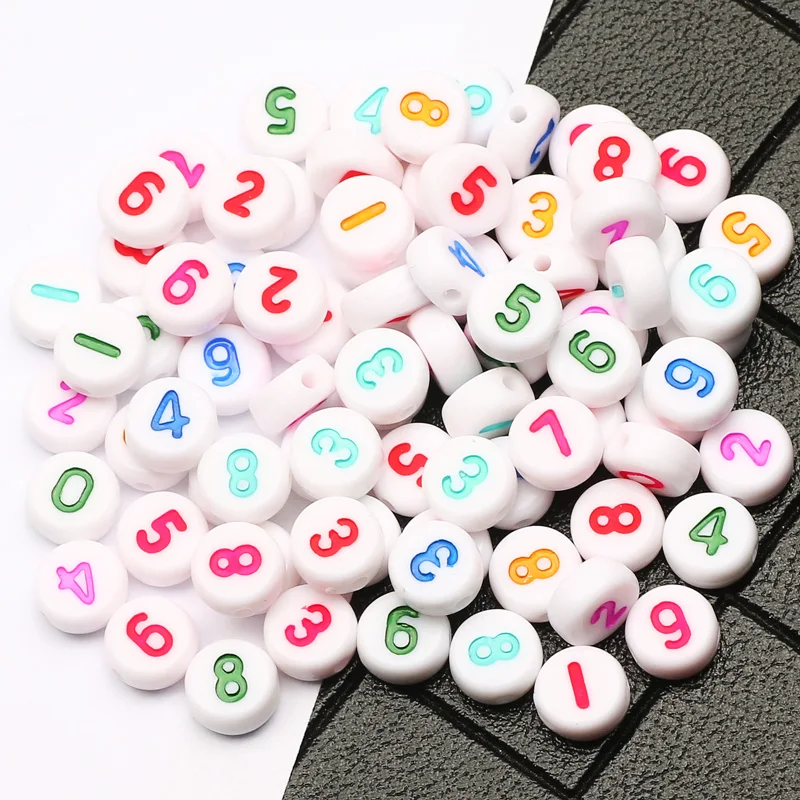 4X7MM Acrylic Round Beads Random Number Mixed Flat Letter Spacer