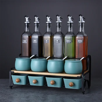 

Simple Ceramic Condiment Bottle Oil Bottle Set Spice Seasoning Rack Jar Container with Salt Sugar Tea Storage Drop Shipping