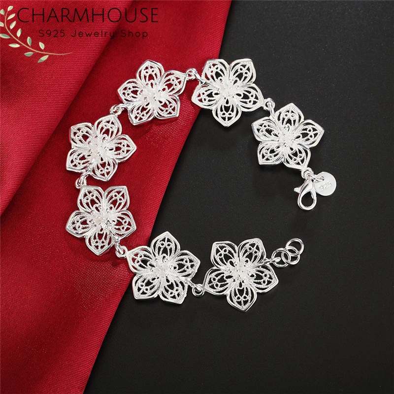 

Charmhouse Charm Bracelet Silver 925 Flower Chain Bracelets & Bangles For Women Wristband Pulseira Bridal Jewelry Party Gifts