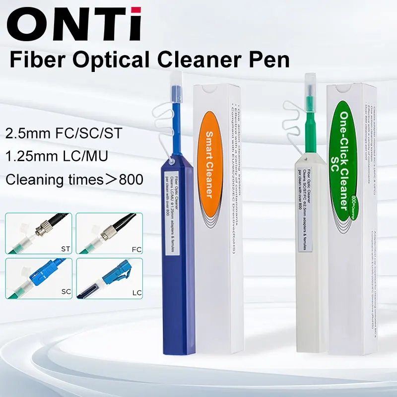 Onti 2 pces um-clique líquido de limpeza de fibra óptica caneta limpa 2.5mm sc fc st e 1.25mm lc mu conector sobre 800 vezes