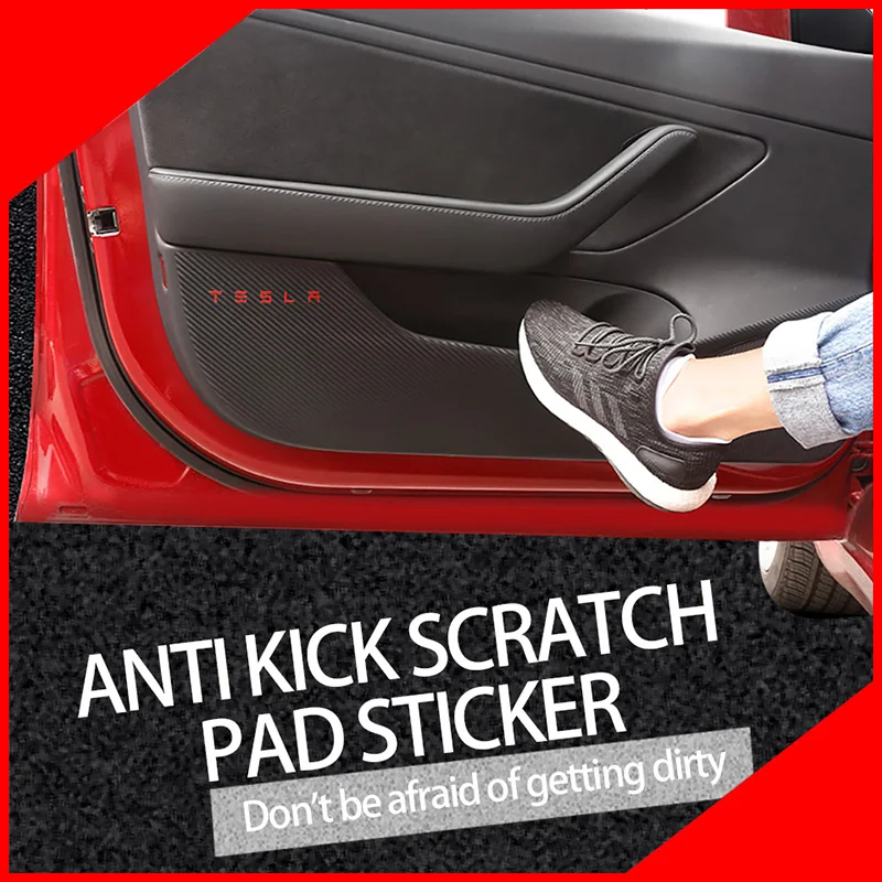 

A Little Change 4PCS/set car door kick sticker anti-Dirty protector antiKick mat Pad Cushion Cover Styling Logo for tesla model3