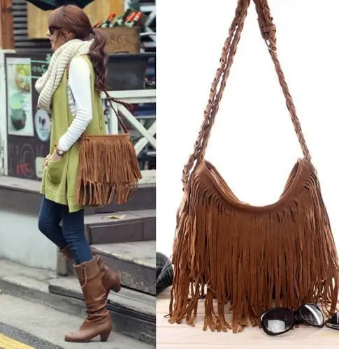 

Faxu Suede Saddle Handbag for Women Ladies Shoulder bag with Tassel Fringe Messenger CrossBody Fashion Black Brown Gray Bag