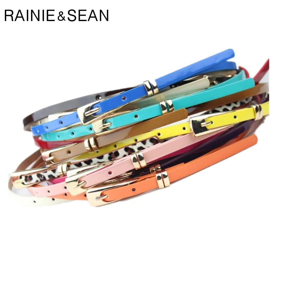 RAINIE SEAN Leather Thin Belt For Women Ladies Narrow Thin Dress Belt Female Pin Buckle Yellow Blue Orange Red Pink Waist Belt la spezia thin belt women real leather cowhide pin belt ladies camel classic genuine leather brand female narrow jeans belts