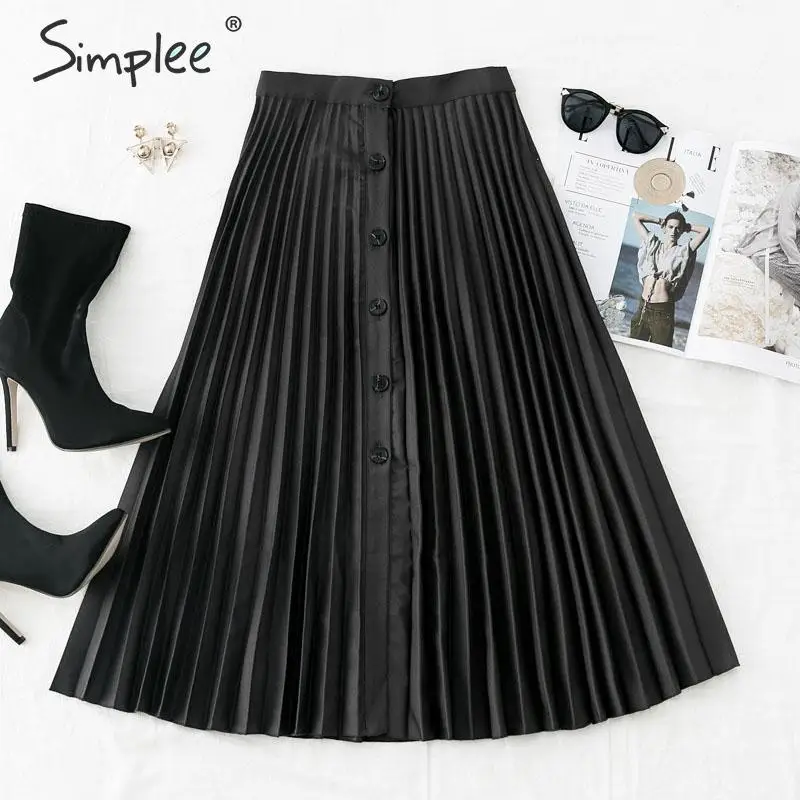 Simplee шикарные Высокая талия женские плиссированные пуговицы для юбки А силуэта
