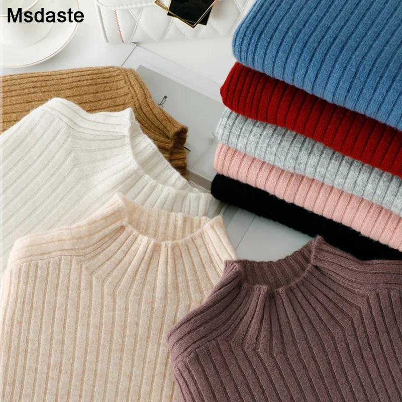 

Sweaters Women Turtleneck Long Sleeve Knit Tops Casual Korean Lady Sexy Bodycon Slim Knitwear Turtleneck Soft Woman Pullovers