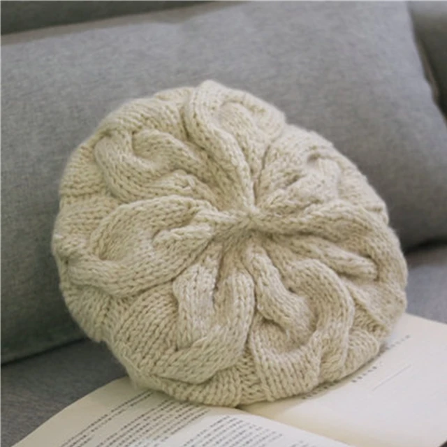  - Winter hat knitted beret hat women handmade woolen hat fashion solid color warm thick beanie hat