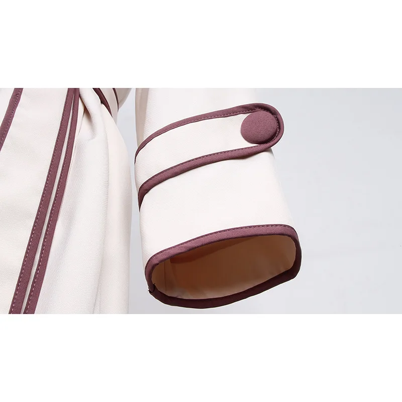 Soft Quality British Style Women Apricot Color Midi Long Trench Coat With Belt Contrast Color Elegant Slim Windbreaker For Lady