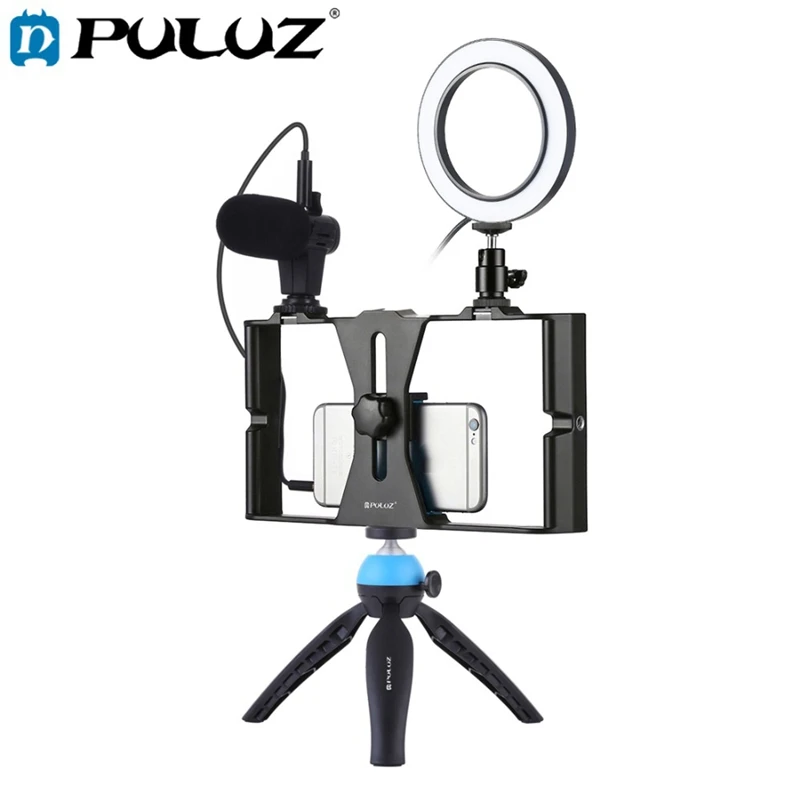 Puluz 4 в 1 Vlogging Live Broadcast смартфон видео установка + 6 дюйма кольцо светодиодный