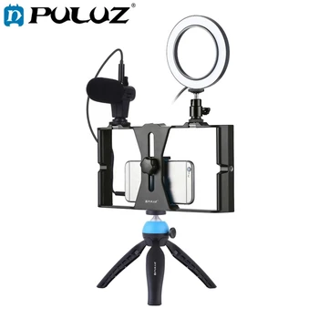 

Puluz 4 In 1 Vlogging Live Broadcast Smartphone Video Rig +4.6 Inch Ring Led Video Light & Microphone+Tripod Mount+Tripod Head