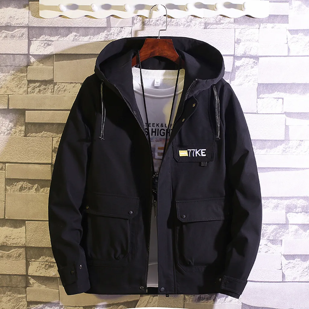 

Men's Spring Autumn Jacket Men Softshell Coat Mens Windbreaker Jackets Male Army Green/Black Hooded Jacket Jacket Men Winter