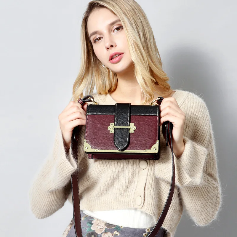 

Bag 2018 Spring New Style WOMEN'S Leather Bags Europe And America Retro Mini Square Sling Bag Contrast Color One-Shoulder Cross-