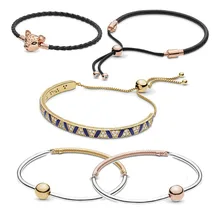 Новинка 925 сверкающий и скользкий кожаный браслет серебряные очаровательные ювелирные изделия подарок на день рождения женские рождественские подарки