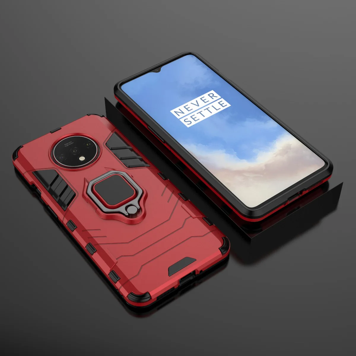 red Гибридный чехол с кольцом-подставкой для oneplus 7 T, Жесткий Чехол из поликарбоната, противоударный защитный чехол на заднюю панель для one plus 7t pro, чехол для oneplus 7t - Цвет: red