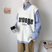 Осень свитер жилет Мужская мода буквы Повседневные вязаные свитера жилет мужской уличная Свободный пуловер мужской свитер, одежда M-2XL